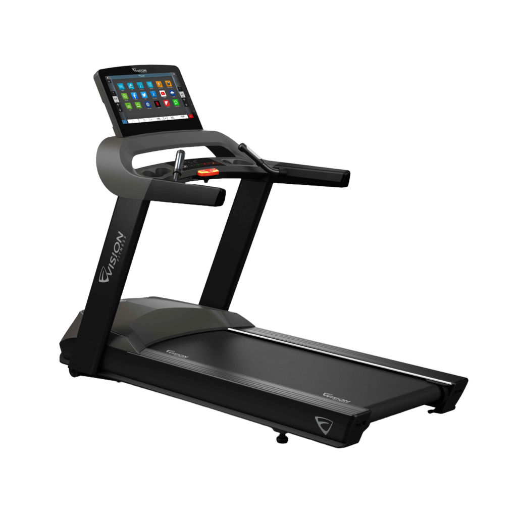 Esteira com tela touchscreen, ideal para treinos intensos em academias e espaços premium.