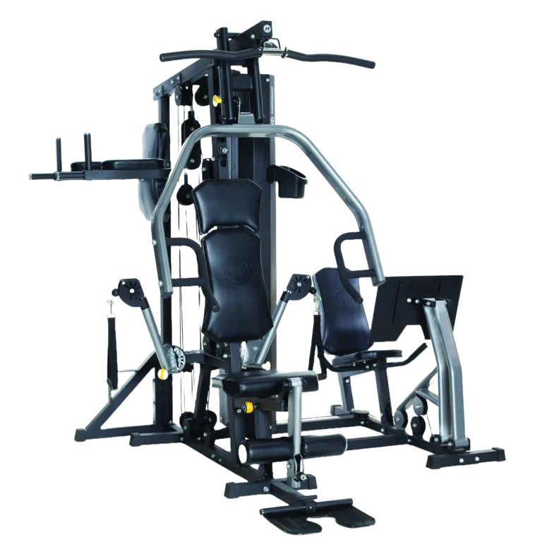 Multiestação de musculação com leg press e alças para mais de 40 exercícios de força