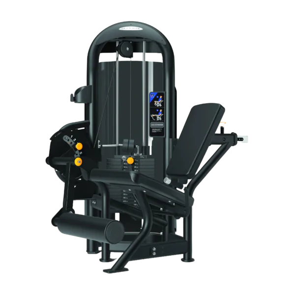 Extensora com assento ergonômico, ajustes intuitivos e suporte de tíbia autoajustável.