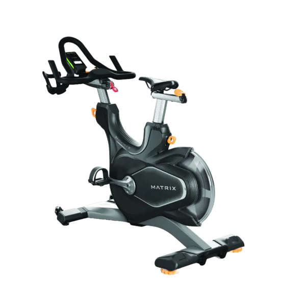 Bike de Spinning com ajuste ergonômico, design robusto e proteção da roda traseira para uso em academias