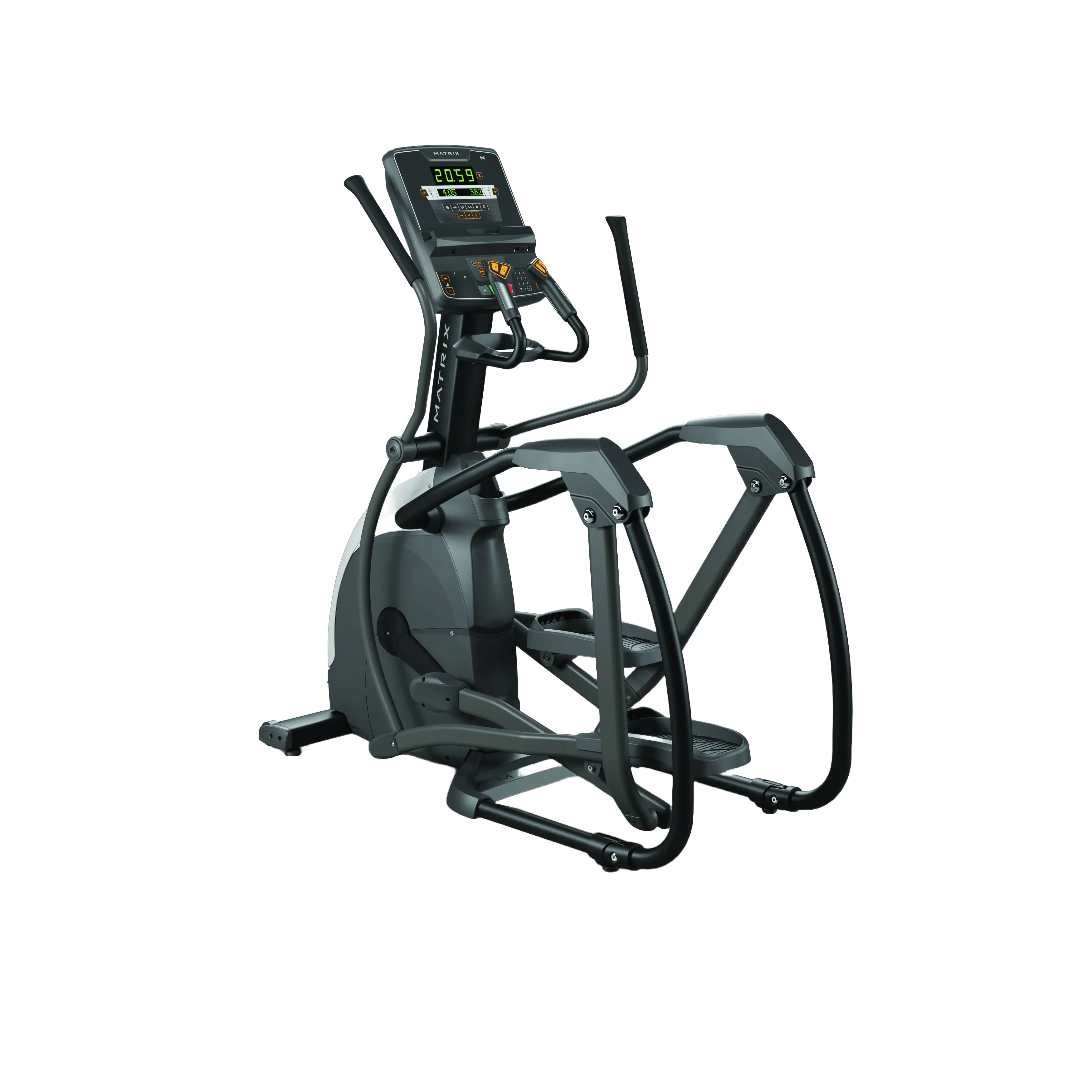 Elíptico Endurance com painel touch, ideal para treinos suaves e silenciosos, com design ergonômico e suspensão patenteada