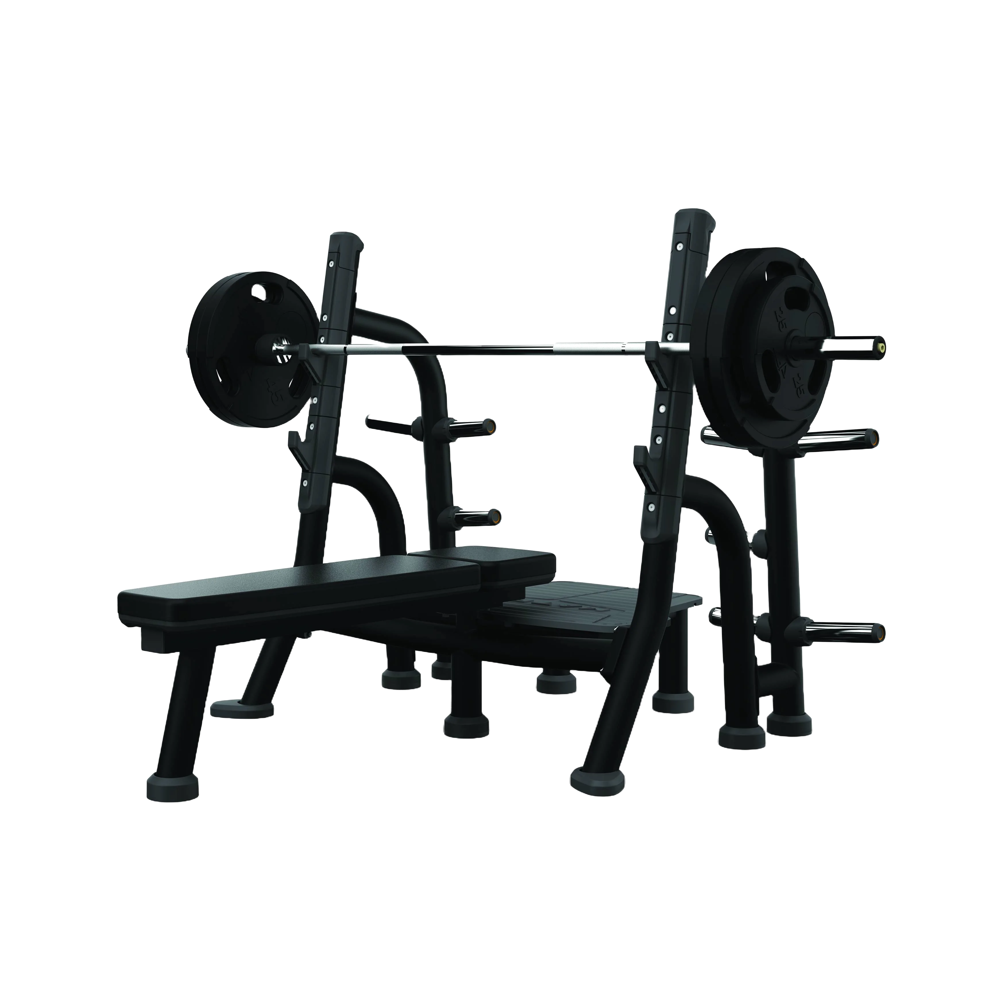 Banco Reto Olímpico com estrutura reforçada e pinos para armazenamento de anilhas