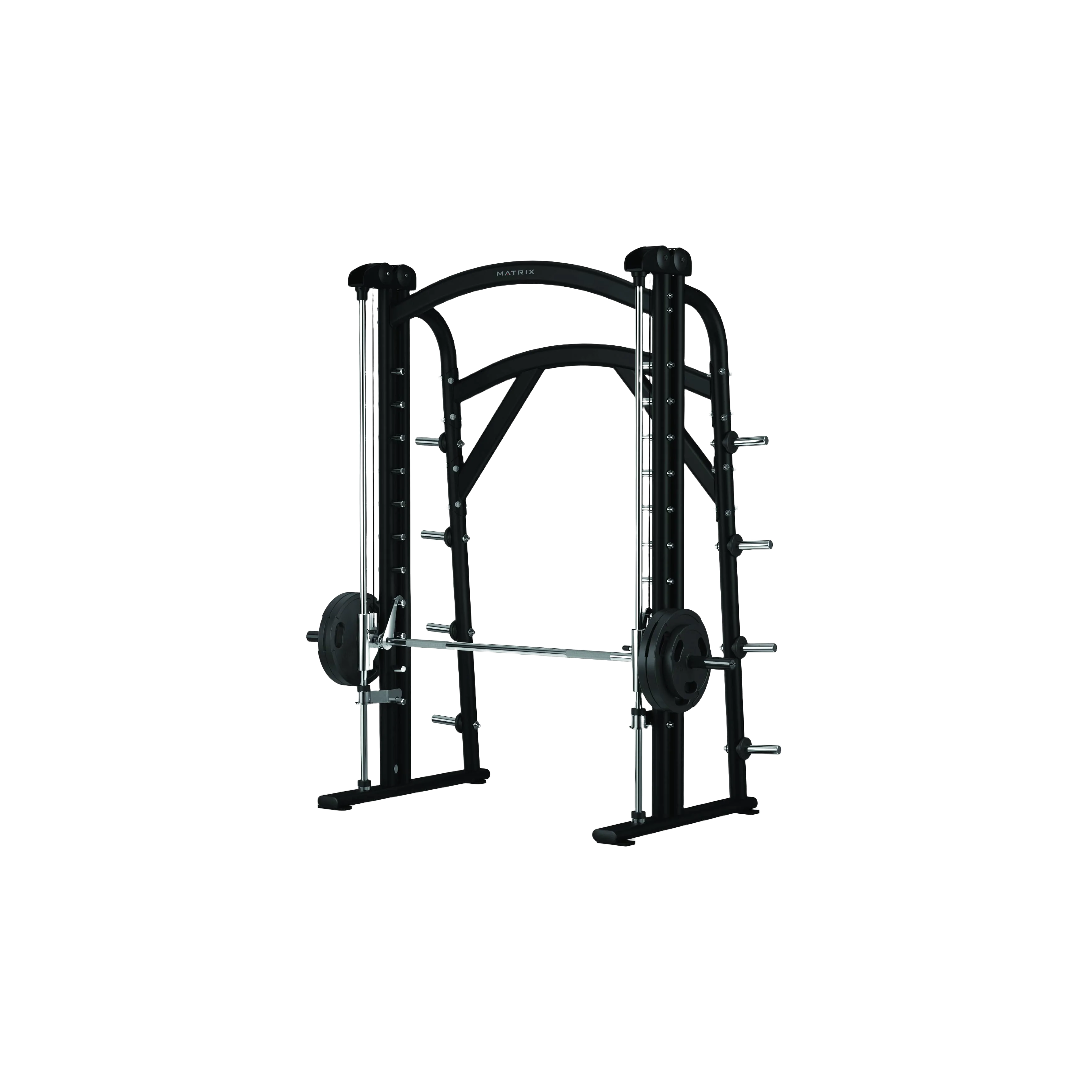 Agachamento Smith com barra guiada.